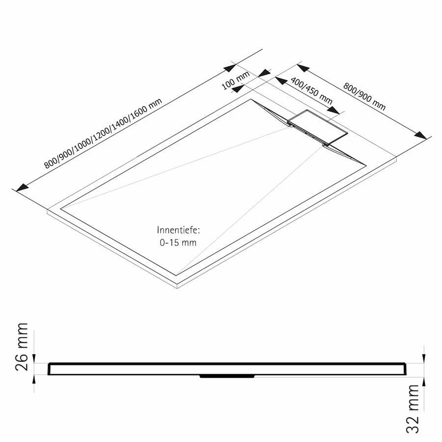 Schulte Duschwanne Mineralguss DWM-Tec Rechteck Mit Steinstruktur – Bild 3
