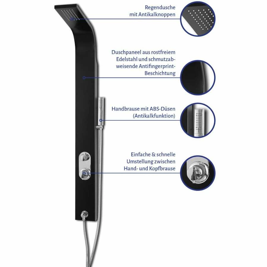 Duschmeister Duschsystem Duschpaneel Max F 115 Edelstahl Mit Überkopfbrause 150 X 15 Schwarz – Bild 2