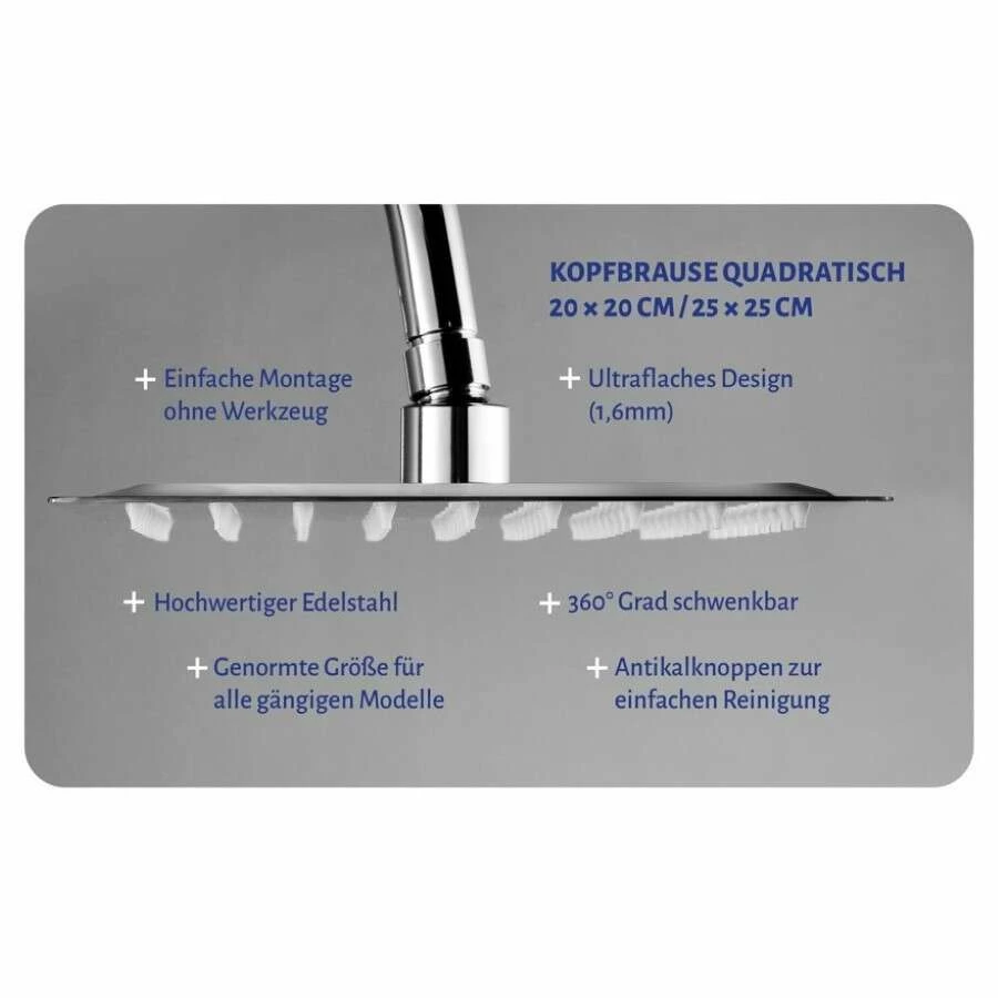 Duschmeister Kopfbrause Ultraflach Edelstahl Max F 118 Chrom 25 X 25 X 2 Eckig – Bild 3