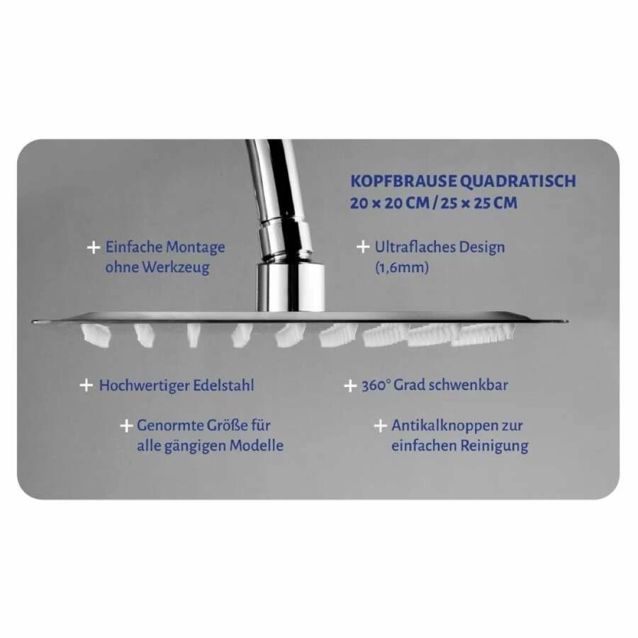 Duschmeister Kopfbrause Ultraflach Edelstahl Max F 119 Chrom 20 X 20 X 2 Eckig – Bild 3