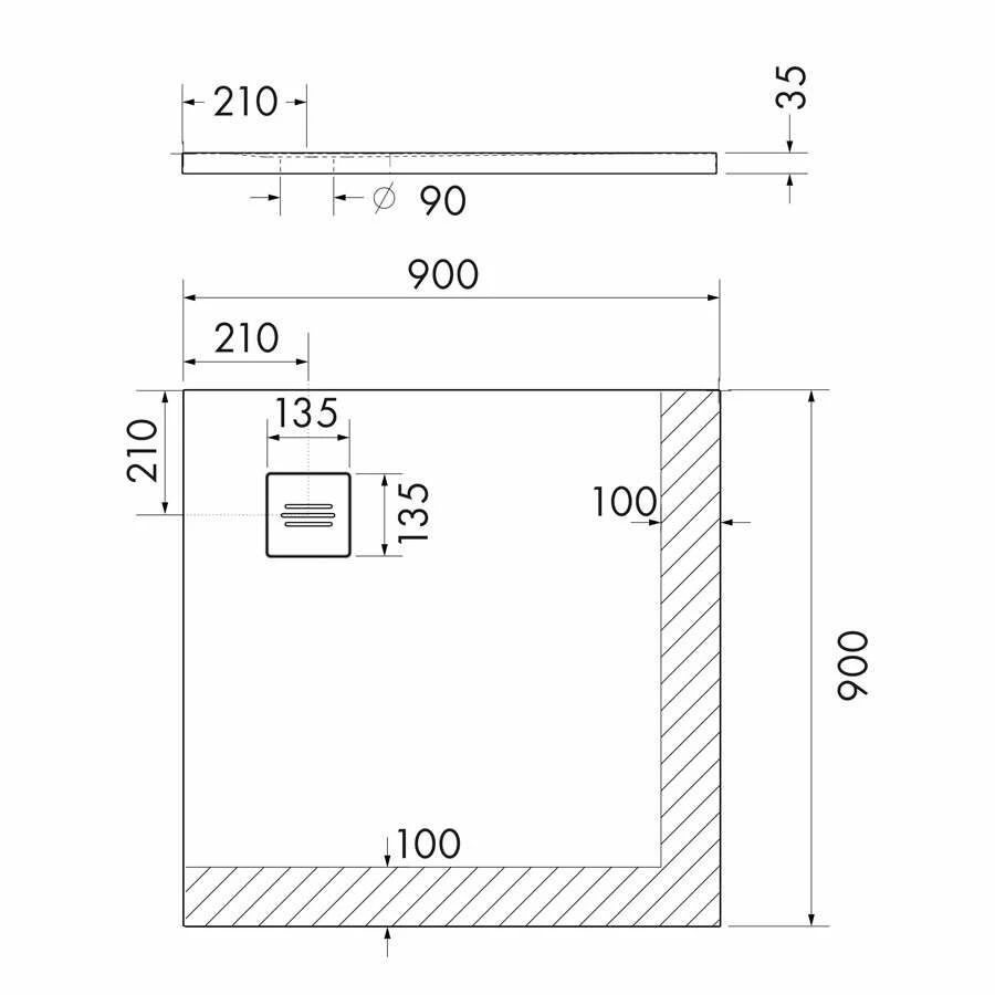 Ottofond Duschwanne Nevis Quadrat Mineralguss Steinstruktur Ultraleicht – Bild 3