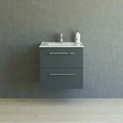 Dansani Mido+ Möbelset Mit Amber Keramik Waschtisch Und 2 Schubladen Grau Matt 61 Cm