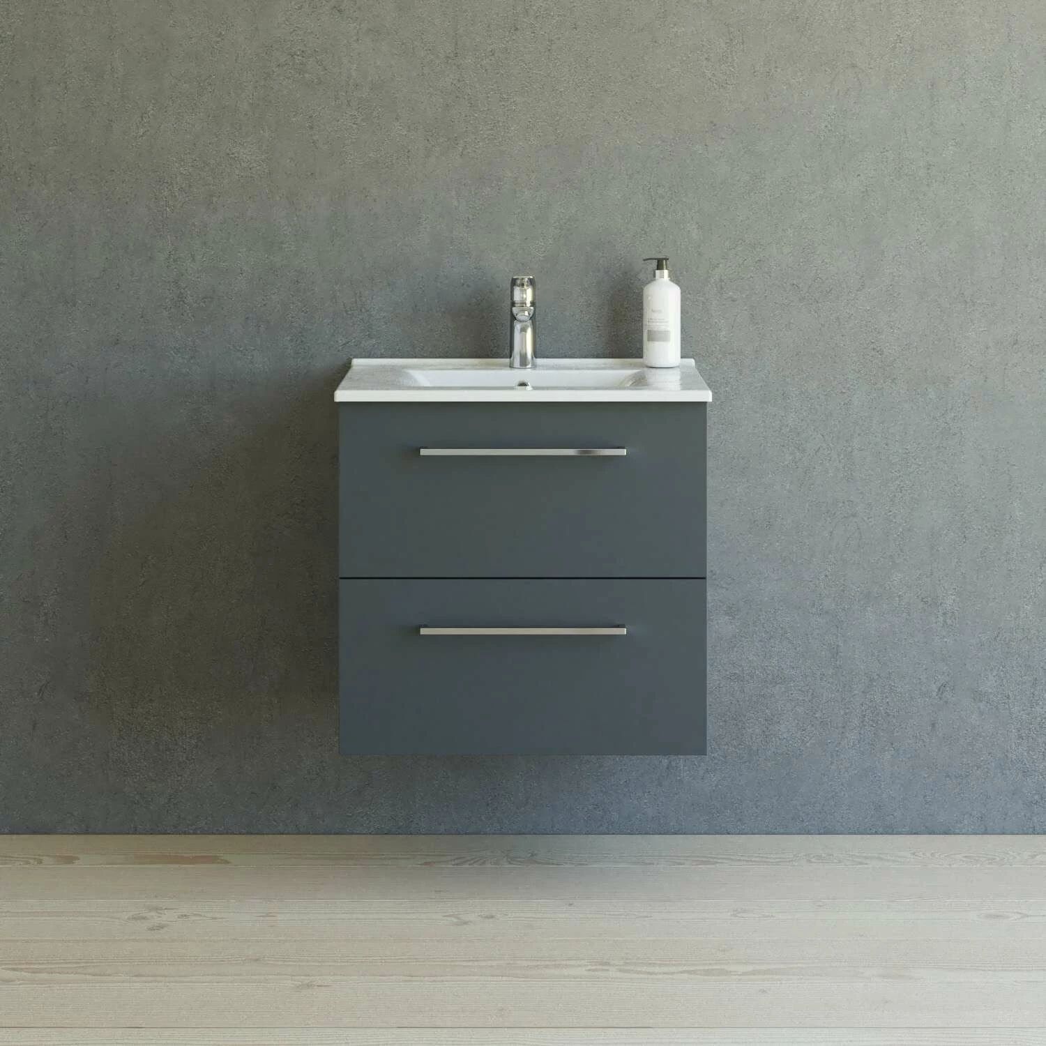 Dansani Mido+ Möbelset Mit Amber Keramik Waschtisch Und 2 Schubladen Grau Matt 61 Cm