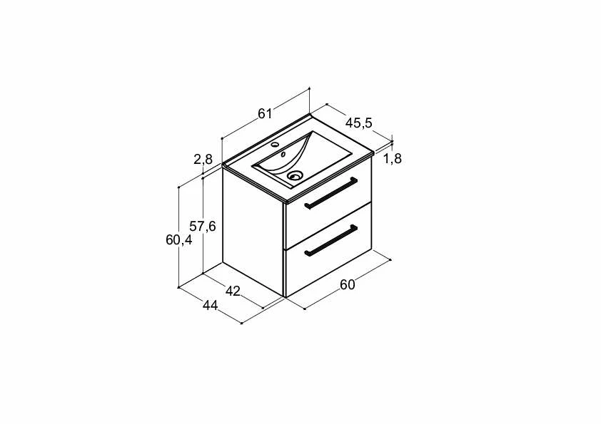 Dansani Mido+ Möbelset Mit Amber Keramik Waschtisch Und 2 Schubladen Weiß Matt 61 Cm – Bild 4