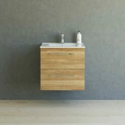 Dansani Mido+ Möbelset Mit Amber Keramik Waschtisch Und 2 Schubladen Warme Eiche 61 Cm