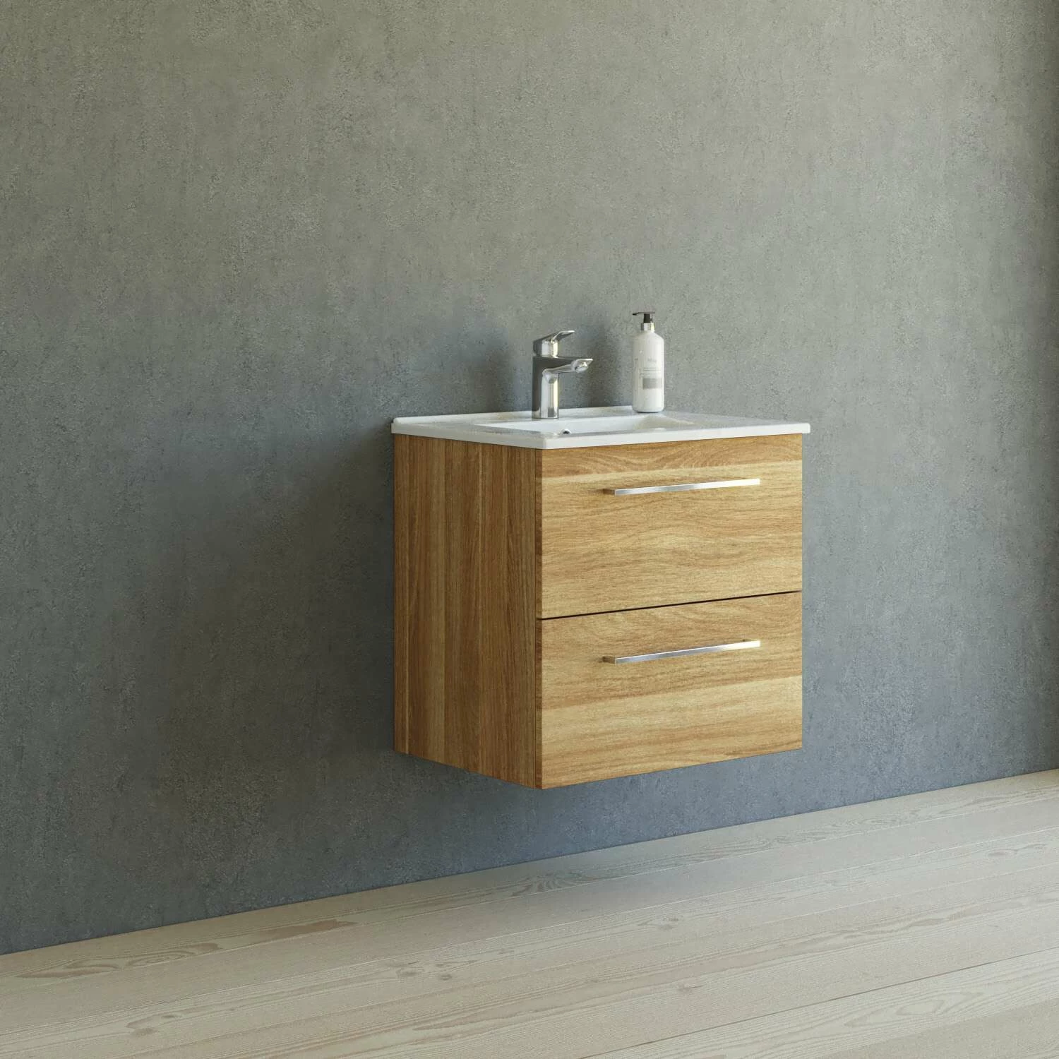 Dansani Mido+ Möbelset Mit Amber Keramik Waschtisch Und 2 Schubladen Warme Eiche 61 Cm – Bild 3
