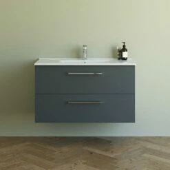 Dansani Mido+ Möbelset Mit Amber Keramik Waschtisch Und 2 Schubladen Grau Matt 101 Cm