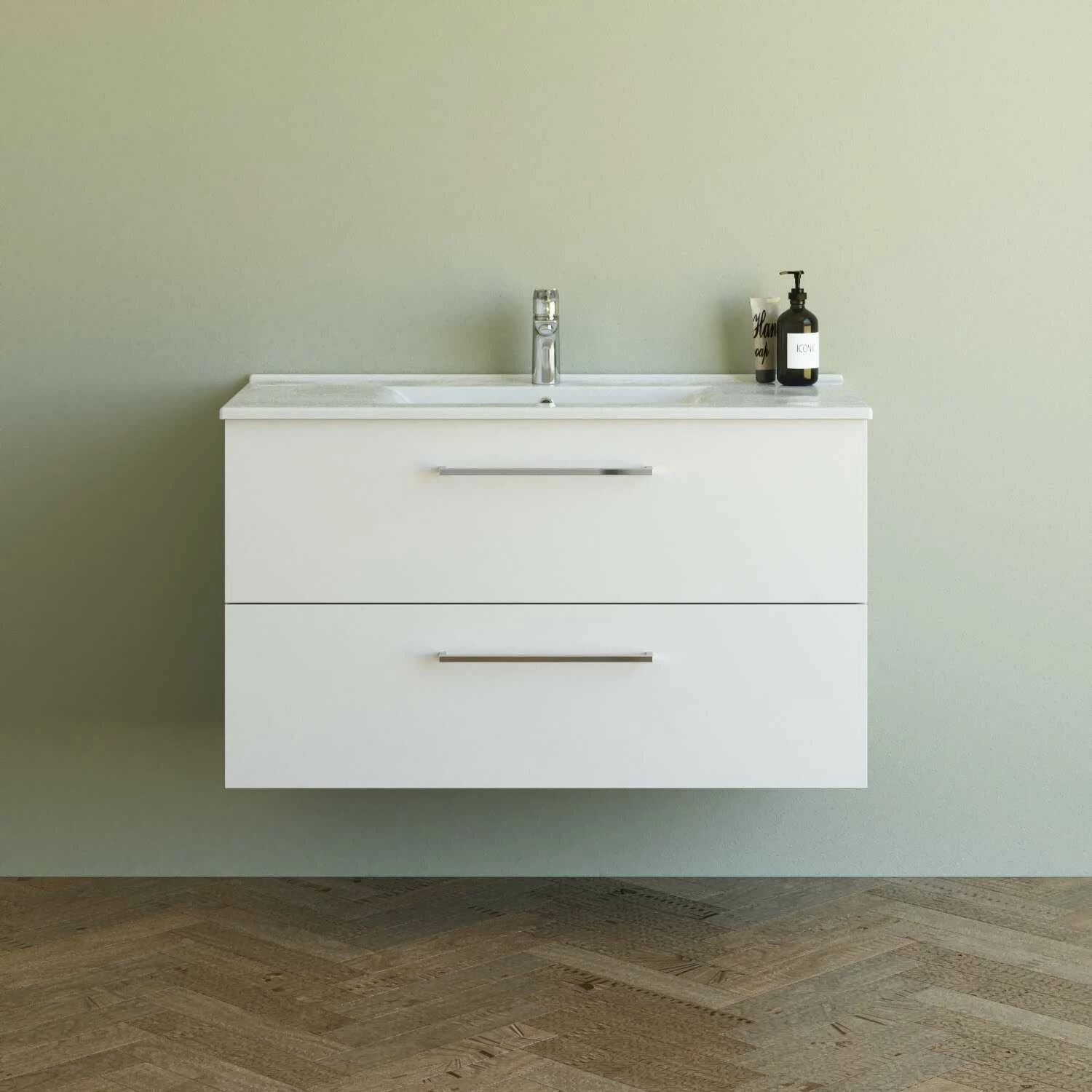 Dansani Mido+ Möbelset Mit Amber Keramik Waschtisch Und 2 Schubladen Weiß Matt 101 Cm