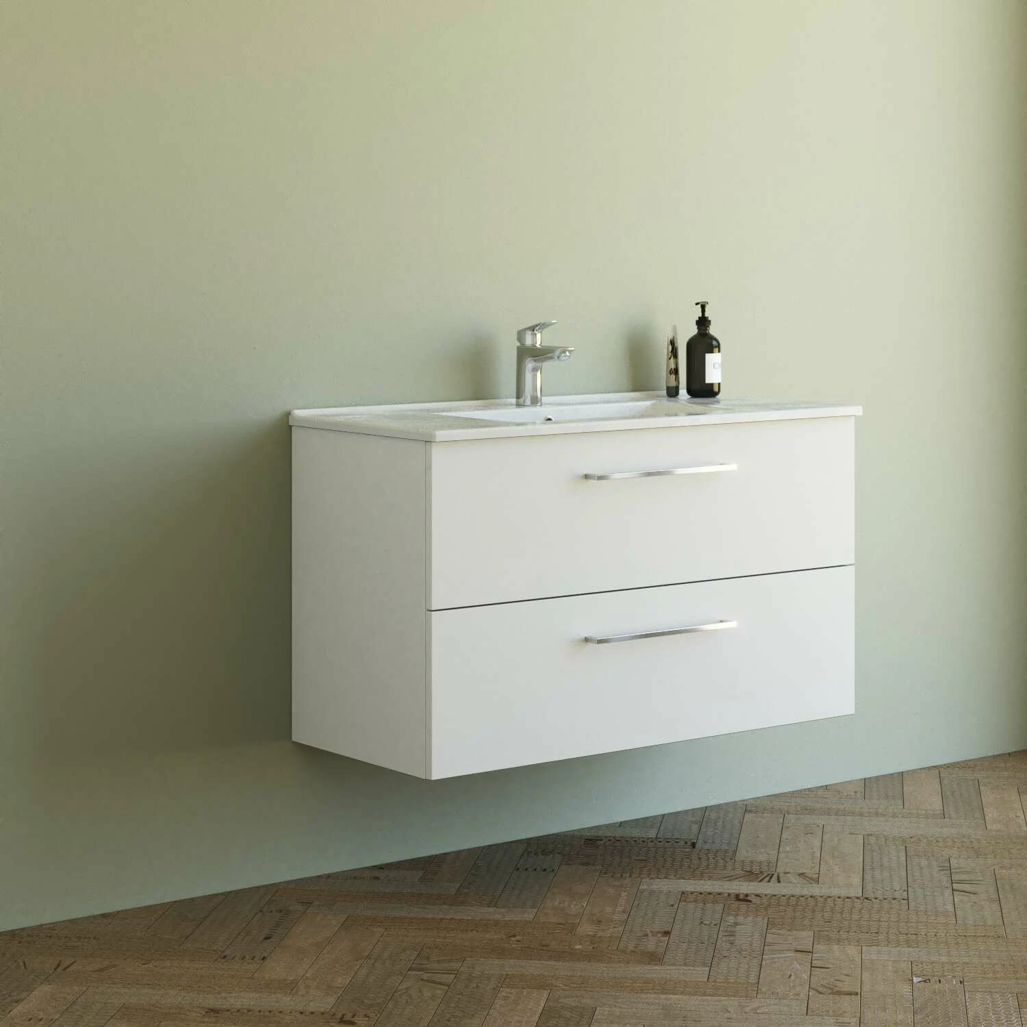 Dansani Mido+ Möbelset Mit Amber Keramik Waschtisch Und 2 Schubladen Weiß Matt 101 Cm – Bild 3