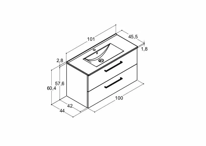 Dansani Mido+ Möbelset Mit Amber Keramik Waschtisch Und 2 Schubladen Weiß Matt 101 Cm – Bild 4