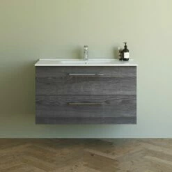 Dansani Mido+ Möbelset Mit Amber Keramik Waschtisch Und 2 Schubladen Pine Grey 101 Cm