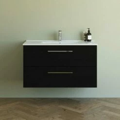 Dansani Mido+ Möbelset Mit Amber Keramik Waschtisch Und 2 Schubladen Schwarz Struktur 101 Cm