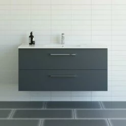 Dansani Mido+ Möbelset Mit Amber Keramik Waschtisch Und 2 Schubladen Grau Matt 121 Cm