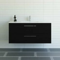 Dansani Mido+ Möbelset Mit Amber Keramik Waschtisch Und 2 Schubladen Schwarz Struktur 121 Cm