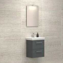 Dansani Spar-Set Multo+ Lotto Mit Spiegel Und Lampe Grau Matt 55 Cm