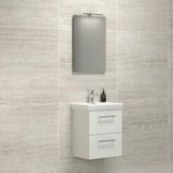 Dansani Spar-Set Multo+ Lotto Mit Spiegel Und Lampe Weiß Matt 55 Cm