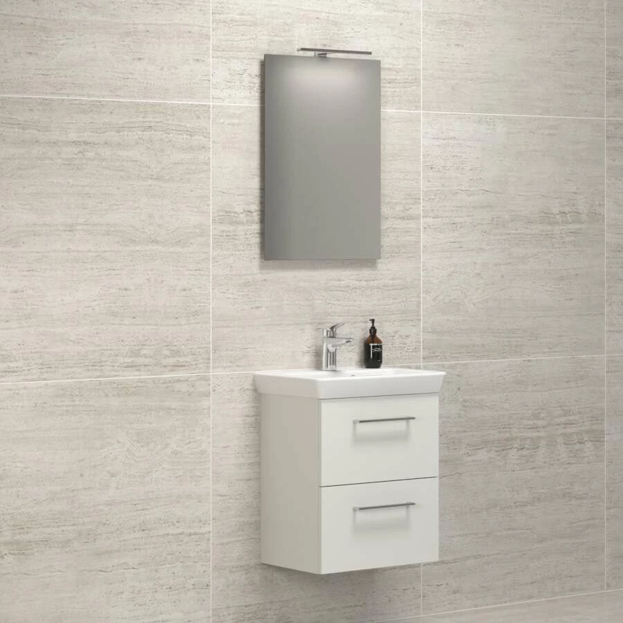 Dansani Spar-Set Multo+ Lotto Mit Spiegel Und Lampe Weiß Matt 55 Cm