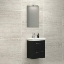 Dansani Spar-Set Multo+ Lotto Mit Spiegel Und Lampe Schwarz Struktur 55 Cm