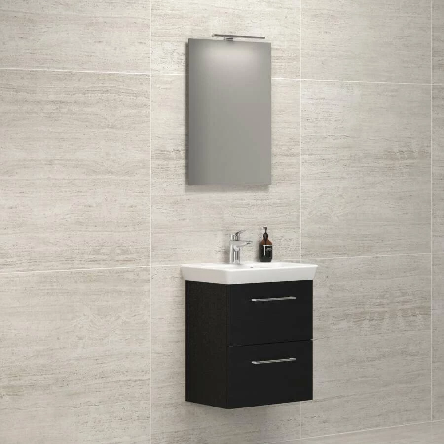 Dansani Spar-Set Multo+ Lotto Mit Spiegel Und Lampe Schwarz Struktur 55 Cm