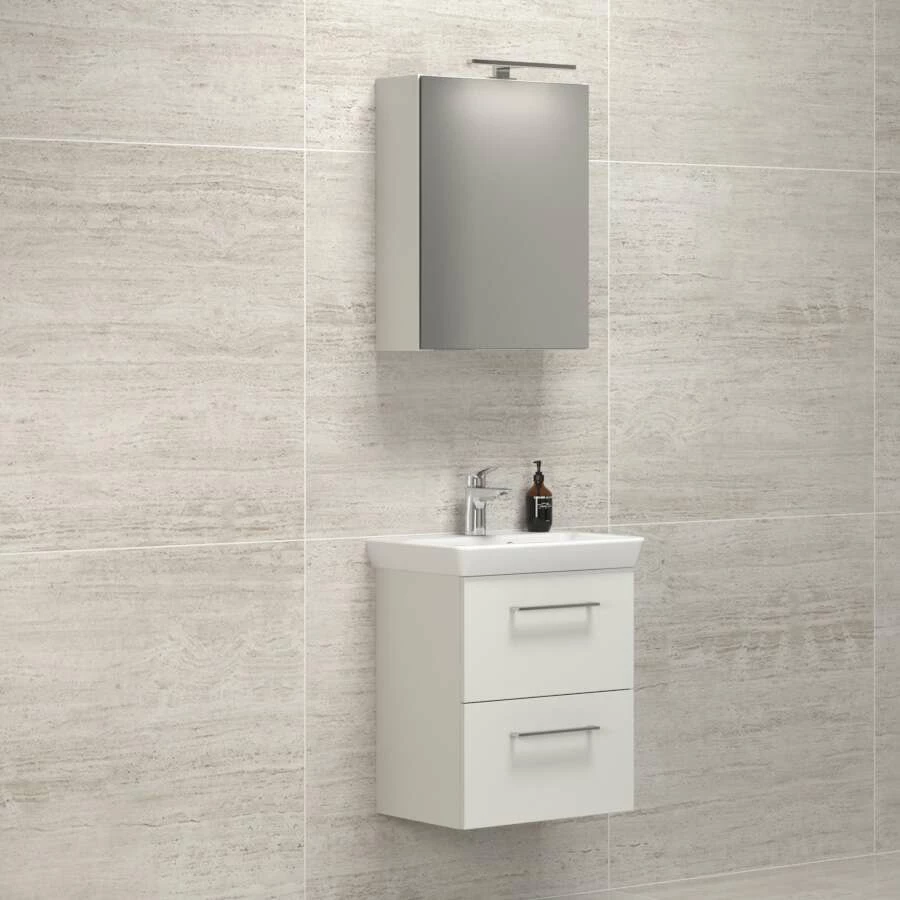 Dansani Spar-Set Multo+ Lotto Mit Spiegelschrank Und Lampe Weiß Hochglanz 55 Cm