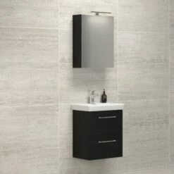 Dansani Spar-Set Multo+ Lotto Mit Spiegelschrank Und Lampe Schwarz Struktur 55 Cm