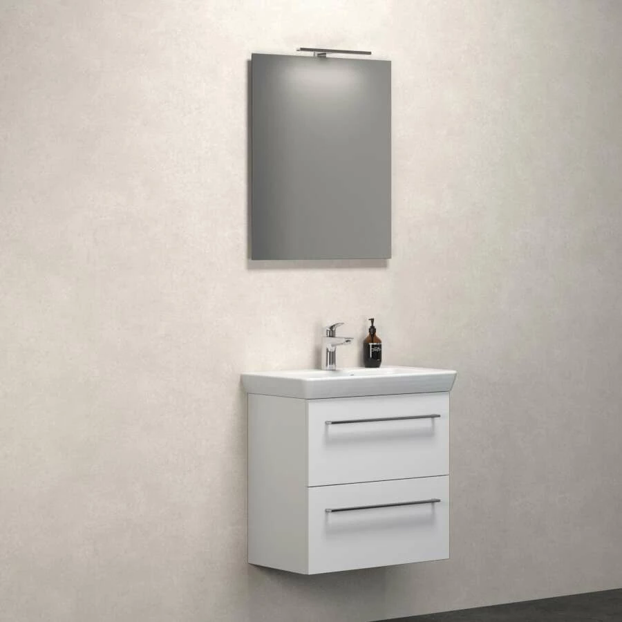 Dansani Spar-Set Multo+ Lotto Mit Spiegel Und Lampe Weiß Hochglanz 65 Cm