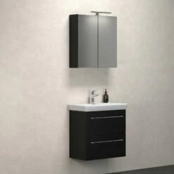 Dansani Spar-Set Multo+ Lotto Mit Spiegelschrank Und Lampe Schwarz Struktur 65 Cm