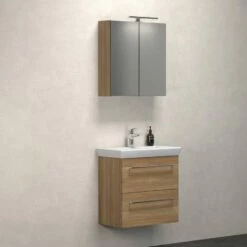 Dansani Spar-Set Multo+ Lotto Mit Spiegelschrank Und Lampe Warme Eiche 65 Cm