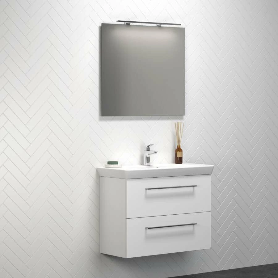 Dansani Spar-Set Multo+ Lotto Mit Spiegel Und Lampe Weiß Hochglanz 85 Cm