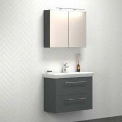 Dansani Spar-Set Multo+ Lotto Mit Spiegelschrank Und Lampe Grau Matt 85 Cm