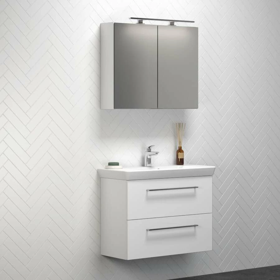 Dansani Spar-Set Multo+ Lotto Mit Spiegelschrank Und Lampe Weiß Hochglanz 85 Cm