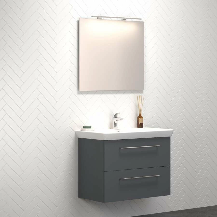 Dansani Spar-Set Multo+ Lotto XL Mit Spiegel Und Lampe Grau Matt 85 Cm