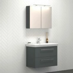 Dansani Spar-Set Multo+ Lotto XL Mit Spiegelschrank Und Lampe Grau Matt 85 Cm