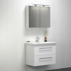 Dansani Spar-Set Multo+ Lotto XL Mit Spiegelschrank Und Lampe Weiß Hochglanz 85 Cm