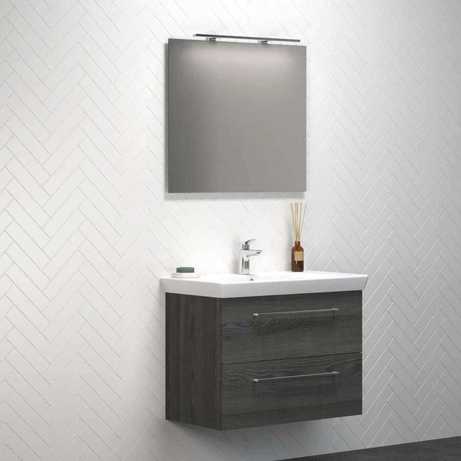 Dansani Spar-Set Multo+ Lotto XL Mit Spiegelschrank Und Lampe Pine Grey 85 Cm