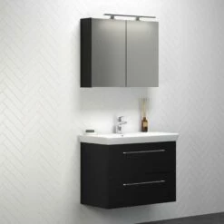 Dansani Spar-Set Multo+ Lotto XL Mit Spiegelschrank Und Lampe Schwarz Struktur 85 Cm