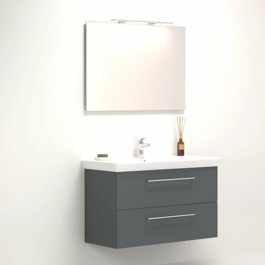 Dansani Spar-Set Multo+ Lotto XL Mit Spiegel Und Lampe Grau Matt 105 Cm