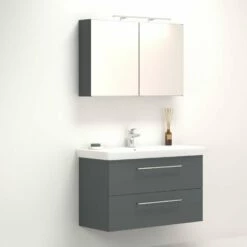 Dansani Spar-Set Multo+ Lotto XL Mit Spiegelschrank Und Lampe Grau Matt 105 Cm