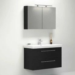 Dansani Spar-Set Multo+ Lotto XL Mit Spiegelschrank Und Lampe Schwarz Struktur 105 Cm