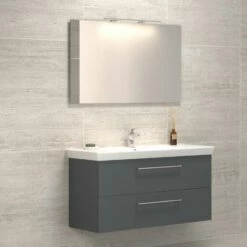 Dansani Spar-Set Multo+ Lotto XL Mit Spiegel Und Lampe Grau Matt 125 Cm