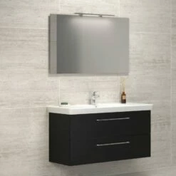 Dansani Spar-Set Multo+ Lotto XL Mit Spiegel Und Lampe Schwarz Struktur 125 Cm