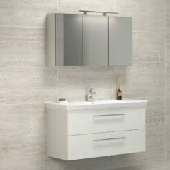 Dansani Spar-Set Multo+ Lotto XL Mit Spiegelschrank Und Lampe Weiß Matt 125 Cm