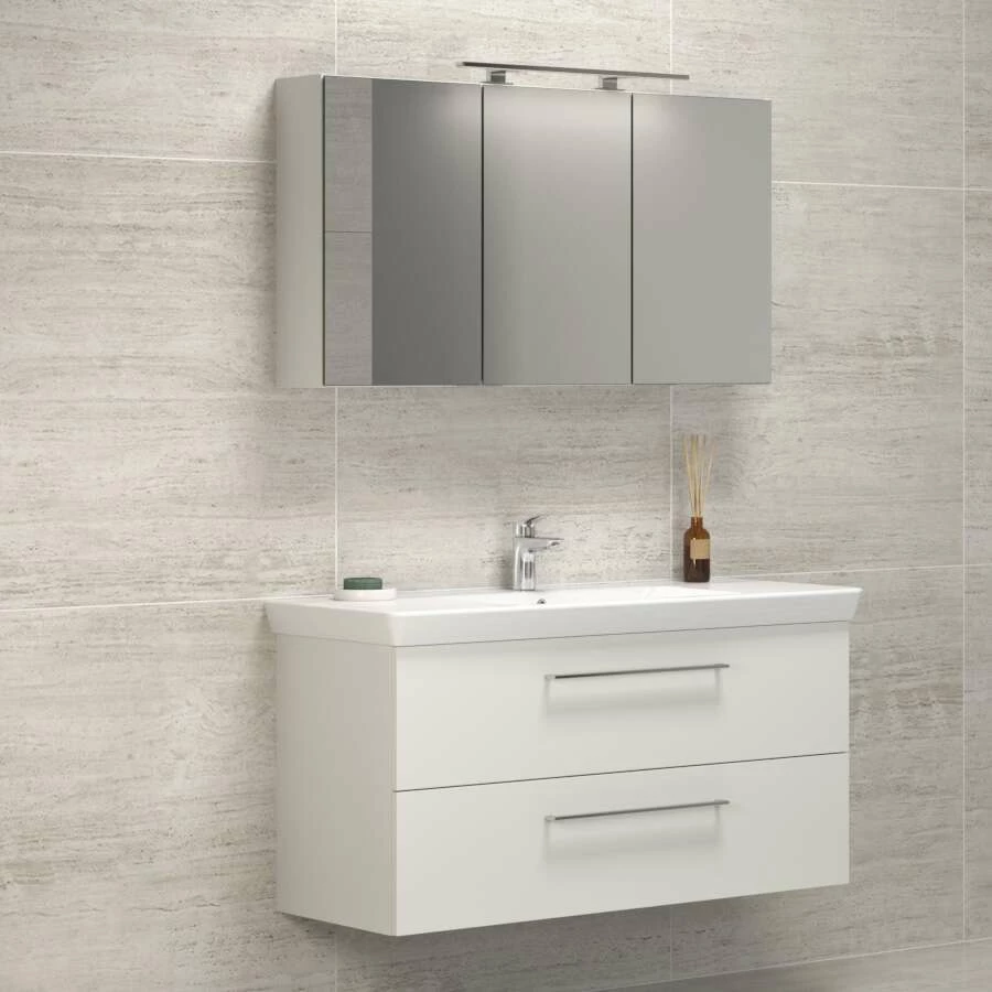 Dansani Spar-Set Multo+ Lotto XL Mit Spiegelschrank Und Lampe Weiß Matt 125 Cm