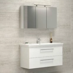 Dansani Spar-Set Multo+ Lotto XL Mit Spiegelschrank Und Lampe Weiß Hochglanz 125 Cm