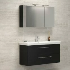 Dansani Spar-Set Multo+ Lotto XL Mit Spiegelschrank Und Lampe Schwarz Struktur 125 Cm