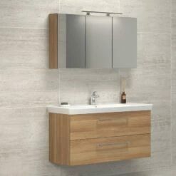 Dansani Spar-Set Multo+ Lotto XL Mit Spiegelschrank Und Lampe Warme Eiche 125 Cm