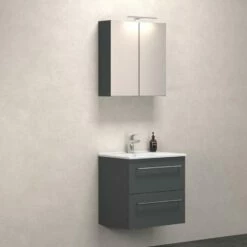 Dansani Spar-Set Multo+ Amber Mit Spiegelschrank Und Lampe Grau Matt 61 Cm