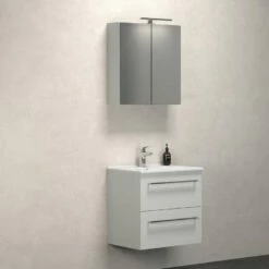 Dansani Spar-Set Multo+ Amber Mit Spiegelschrank Und Lampe Weiß Matt 61 Cm