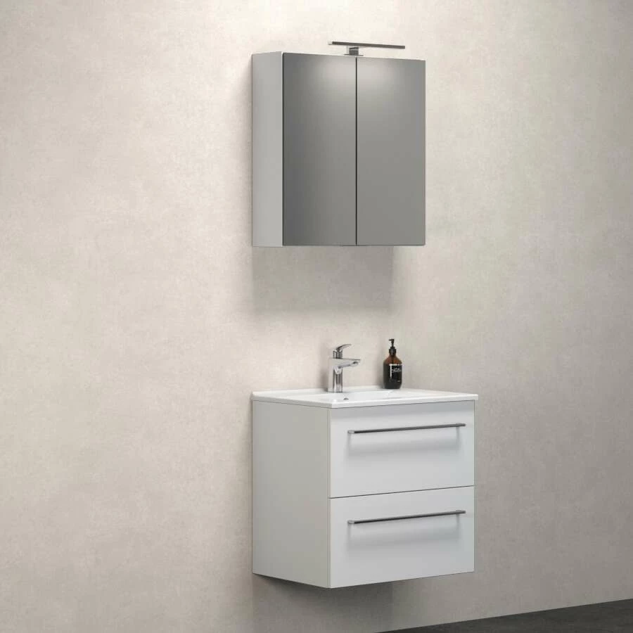 Dansani Spar-Set Multo+ Amber Mit Spiegelschrank Und Lampe Weiß Hochglanz 61 Cm