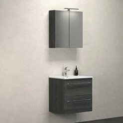 Dansani Spar-Set Multo+ Amber Mit Spiegelschrank Und Lampe Pine Grey 61 Cm